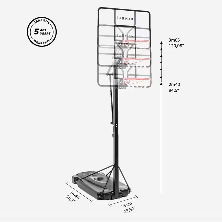 TARMAK | Polycarbonate Basketball Hoop Adjustable 7 Heights (2.4M-3.05M) B700 Pro - Image 3